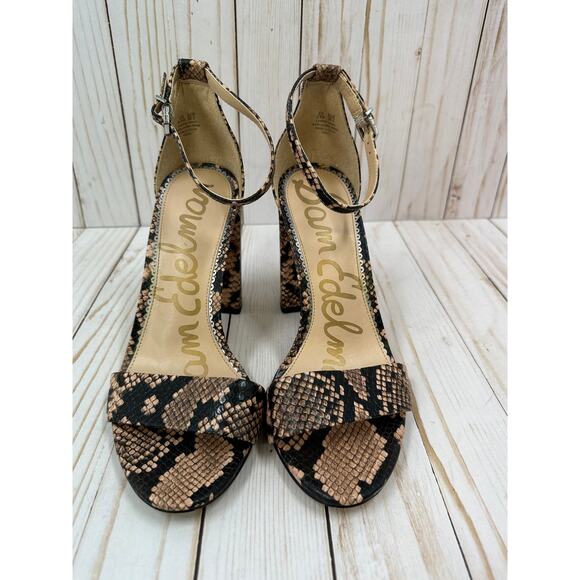 Sam Edelman Yaro Dusty Rose Snake Print Ankle Strap Heels Size 8.5 - Picture 2 of 6